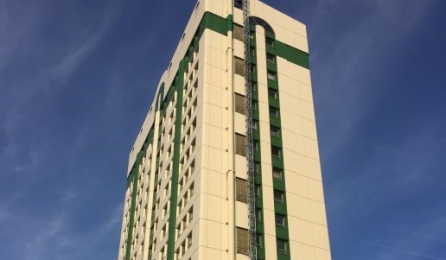Tower block with flue